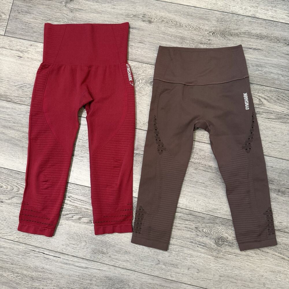2pc Lot Gymshark High Rise Training Cropped Legging Womens Small Red Brown